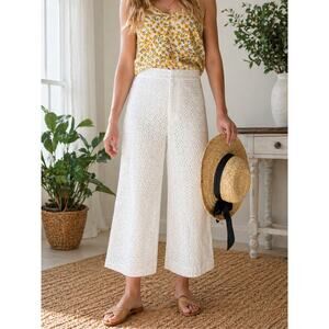 Marled High Rise White Eyelet Wide Leg Cropped Ankle Pants Size 6